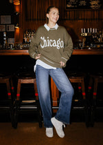 Chicago Oversized Stripe Cuff Sweater - Olive/Cream