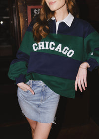 Chicago Color Block Polo Sweatshirt - Navy & Green