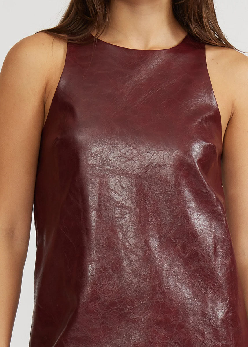 Onyx Faux Leather Mini Dress - Burgundy