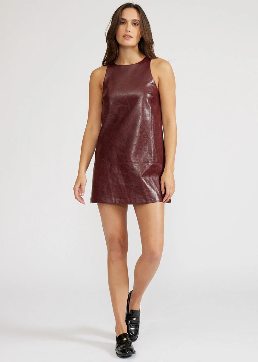 Onyx Faux Leather Mini Dress - Burgundy