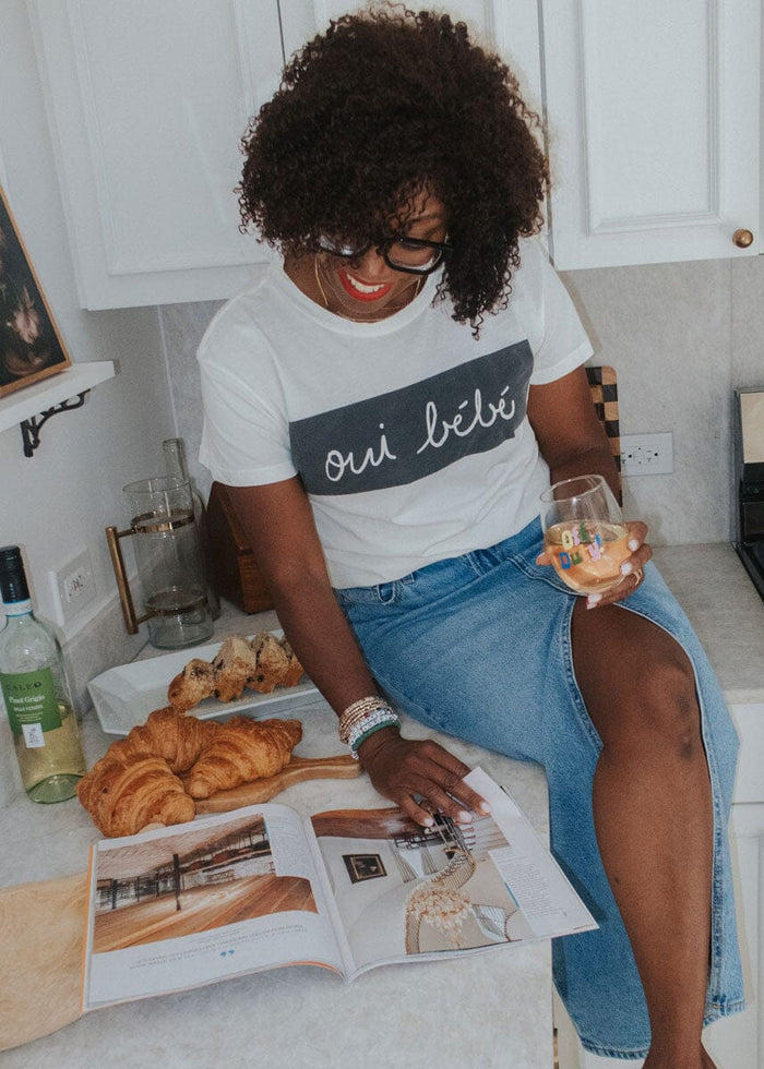 Oui Bebe Vintage Cursive T-Shirt - Black