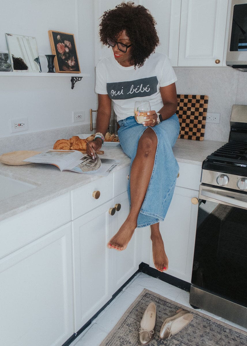 Oui Bebe Vintage Cursive T-Shirt - Black