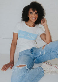 Oui Bebe Vintage Cursive T-Shirt - Blue