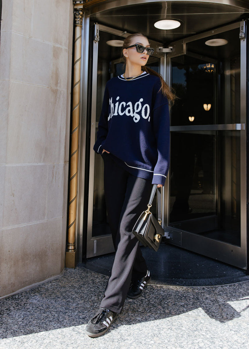 Chicago Oversized Stripe Cuff Sweater - Navy/Cream