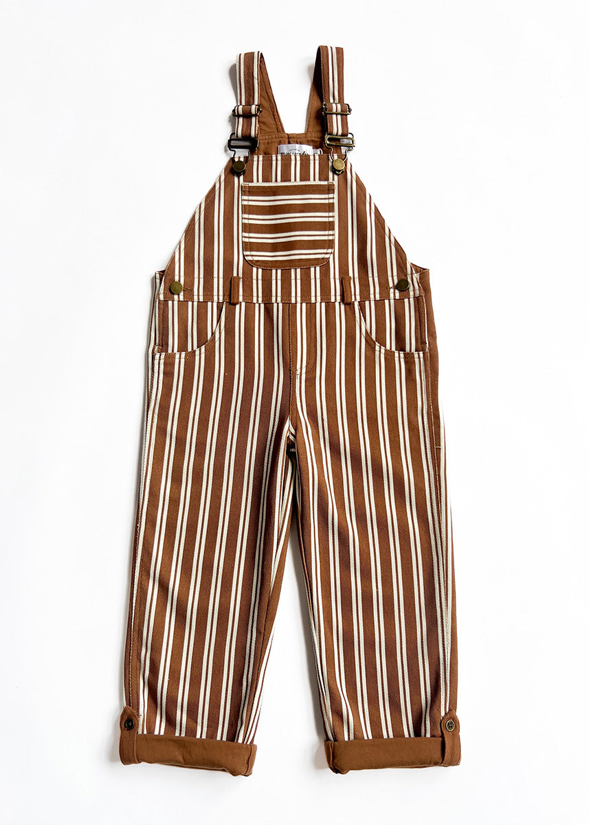 Striped Overalls - Ivory & Brown