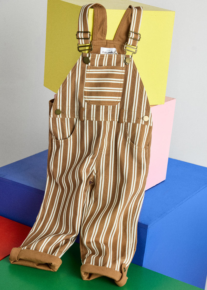 Striped Overalls - Ivory & Brown