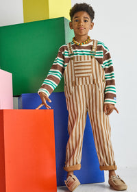 Striped Overalls - Ivory & Brown