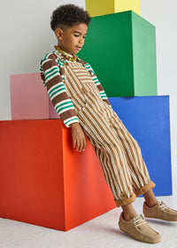 Striped Overalls - Ivory & Brown