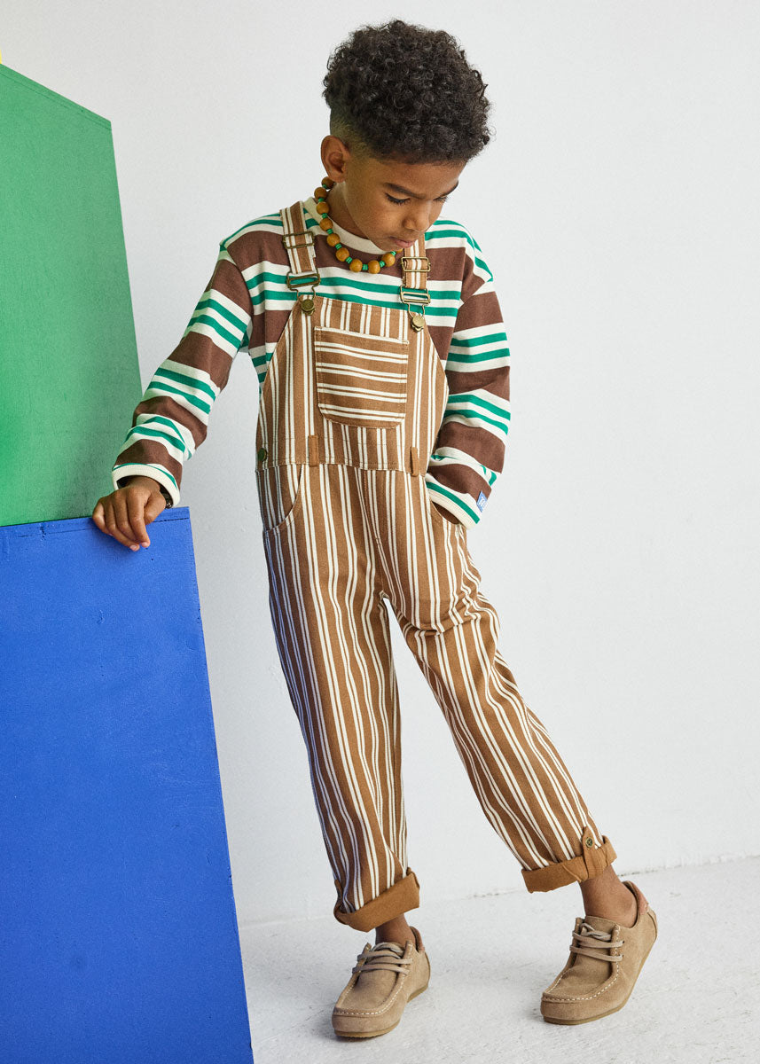Striped Overalls - Ivory & Brown