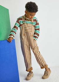 Striped Overalls - Ivory & Brown