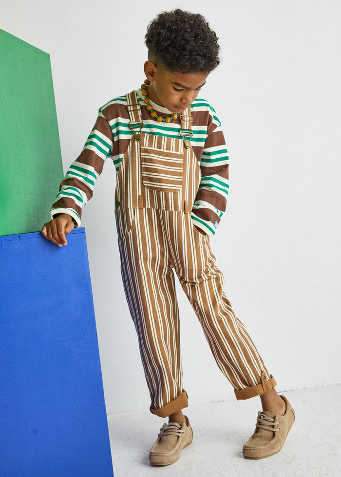 Striped Overalls - Ivory & Brown
