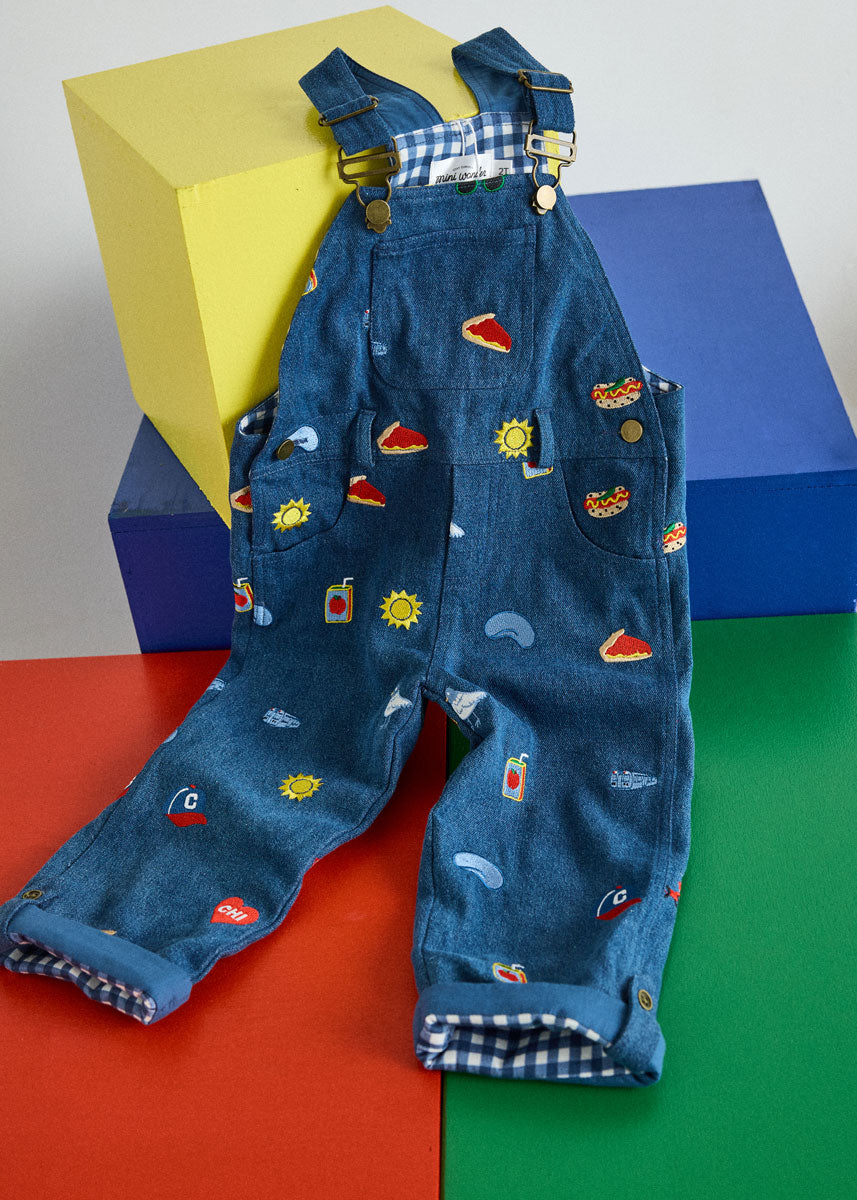 Chi Icons Embroidered Denim Overalls