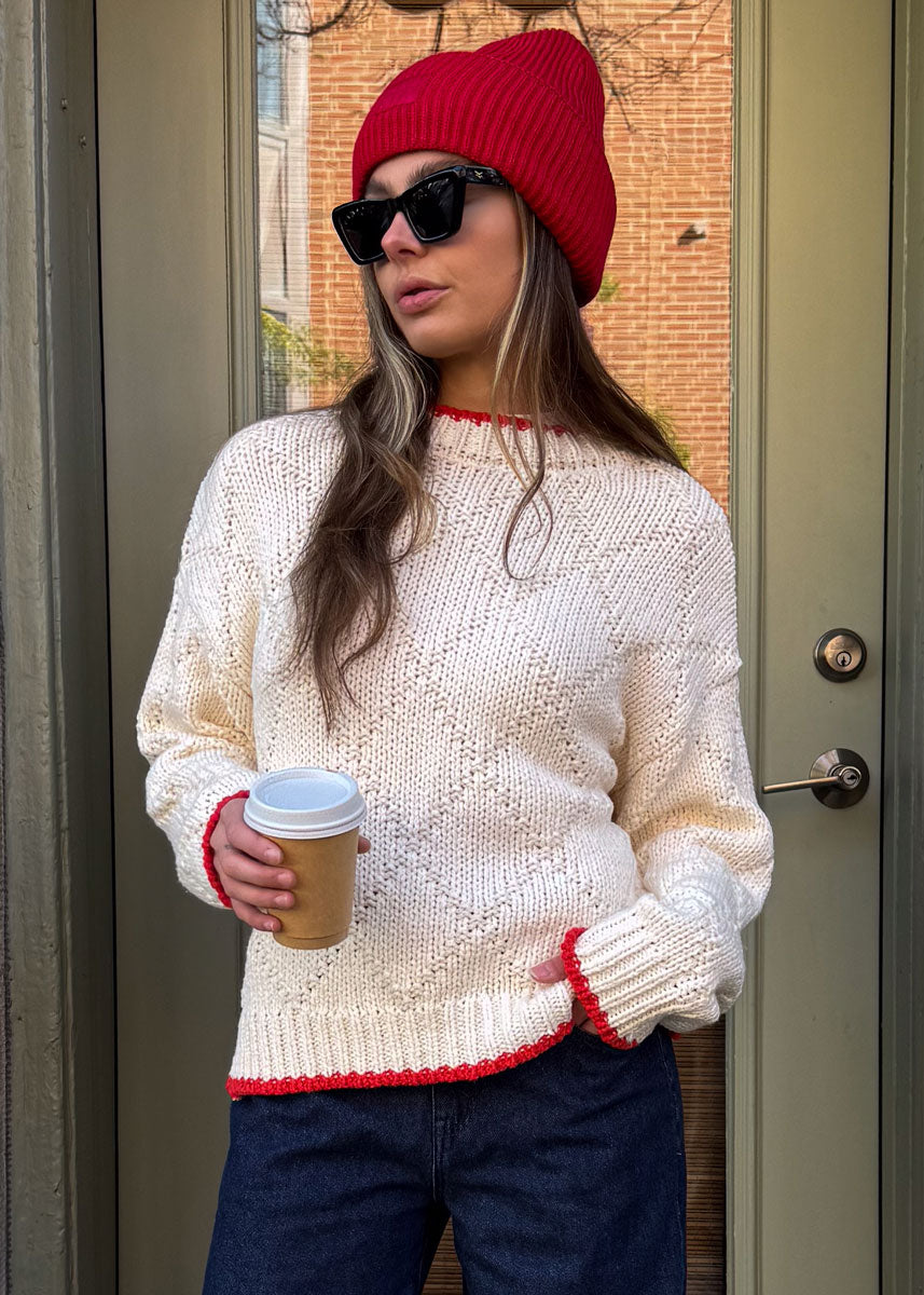 Crimson Peak Pullover Sweater - Cream Red