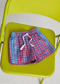 Gingham Drawstring Short - Pink & Teal