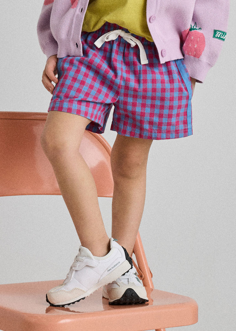 Gingham Drawstring Short - Pink & Teal