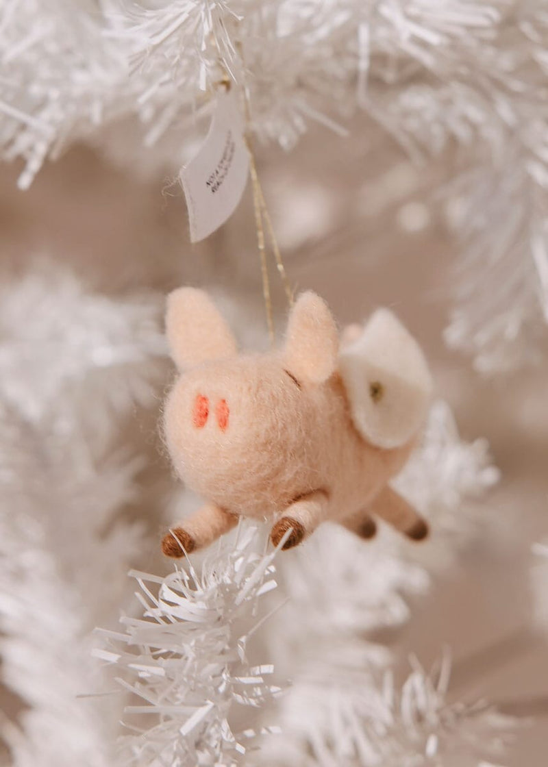 Wool Felt Flying Pig Ornament