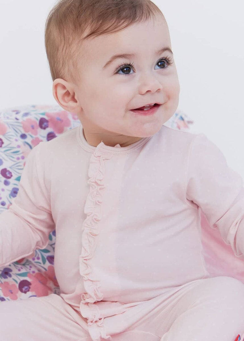 Modal Magnetic Ruffle Footie - Pin Dot Pink