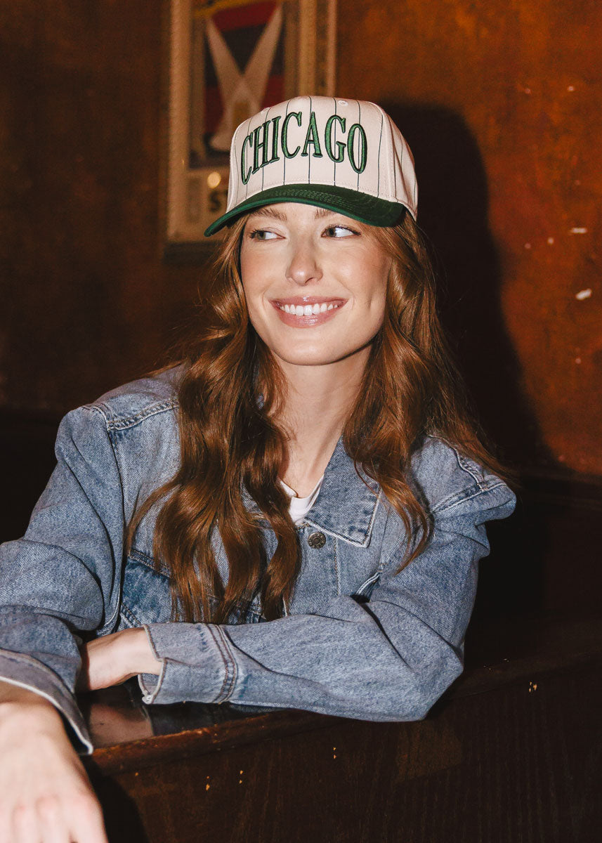 Chicago Puff Pinstripe Baseball Cap - Emerald