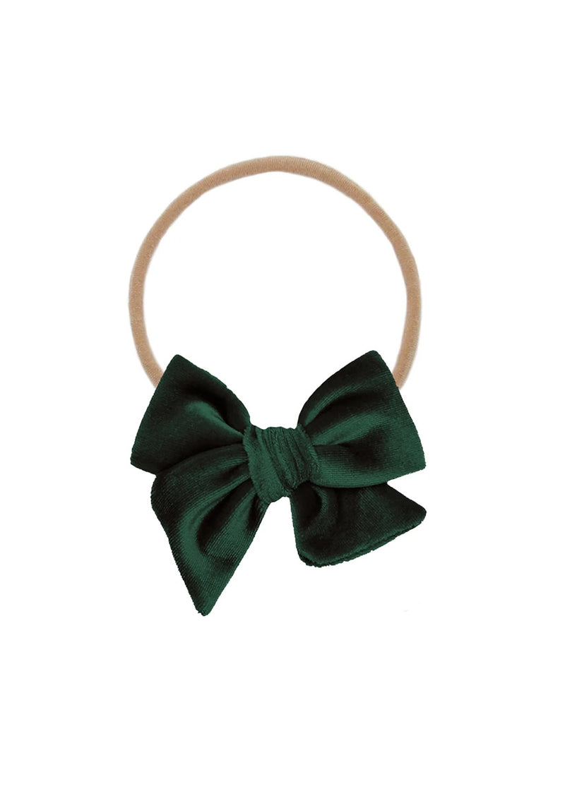 Small Velvet Bow Headband - Pine