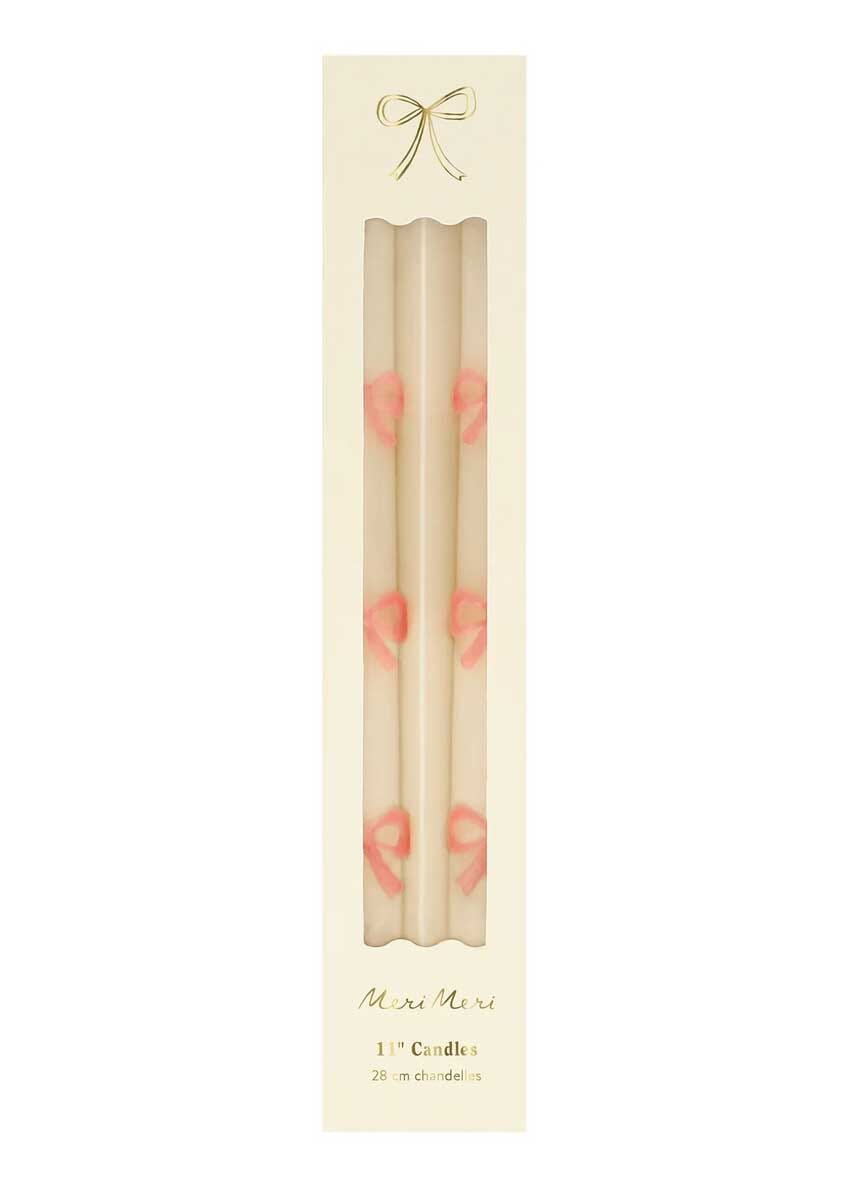 Pink Bow Taper Candles