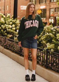 Chicago Collegiate Puff Mock Neck Sweatshirt - Green & Pink