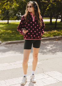 Alice Polka Dot Quarter Snap Fleece - Burgundy