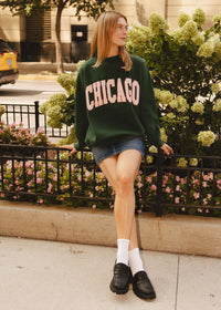 Chicago Collegiate Puff Mock Neck Sweatshirt - Green & Pink