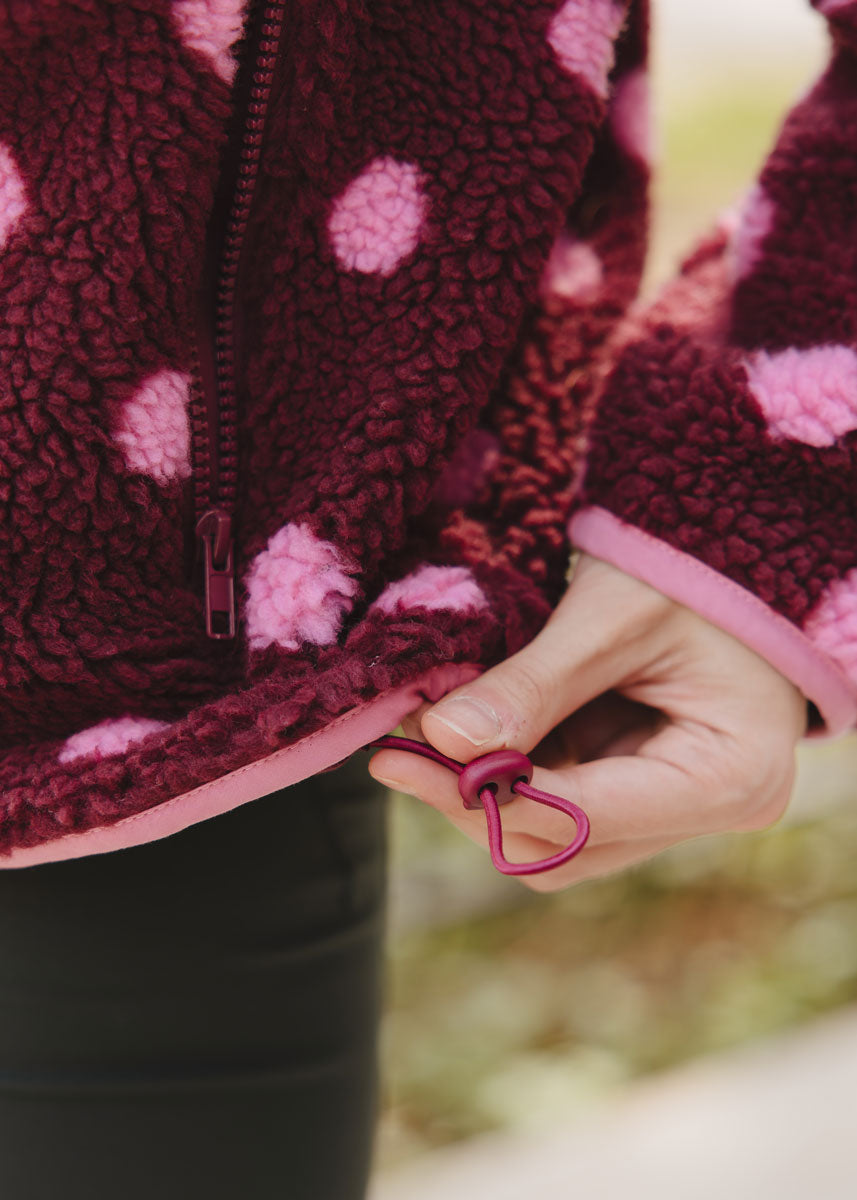 Alice Polka Dot Quarter Snap Fleece - Burgundy