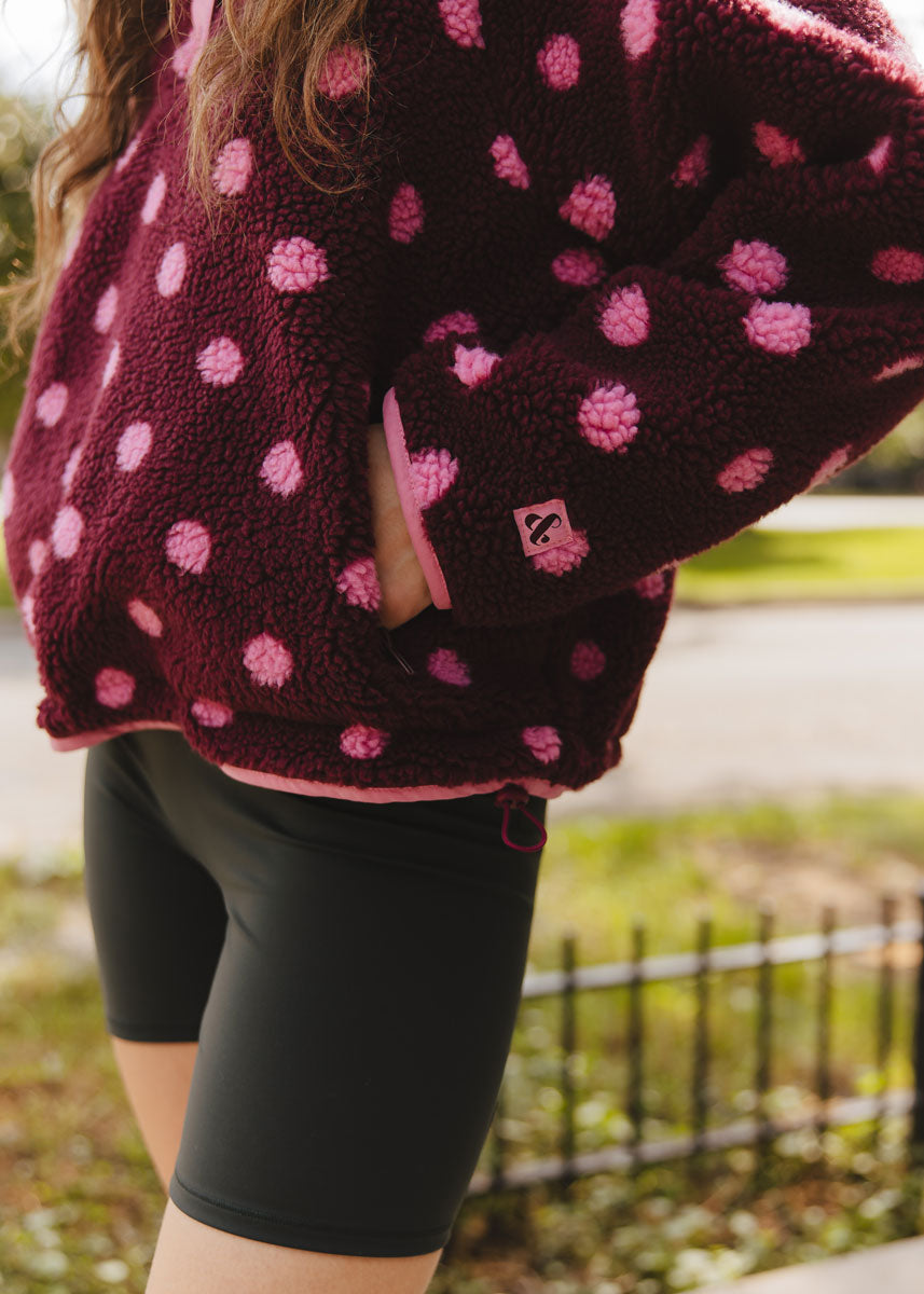 Alice Polka Dot Quarter Snap Fleece - Burgundy