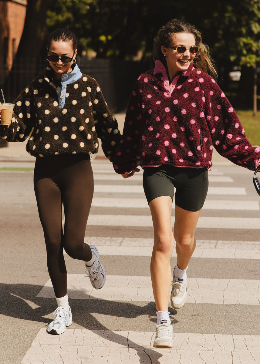 Alice Polka Dot Quarter Snap Fleece - Burgundy