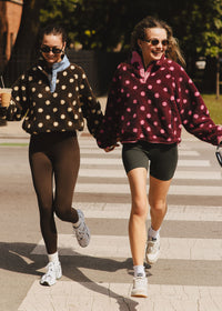 Alice Polka Dot Quarter Snap Fleece - Burgundy