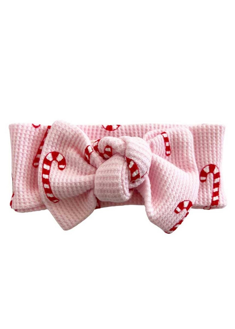 Organic Waffle Knot Bow - Pink Candy Cane