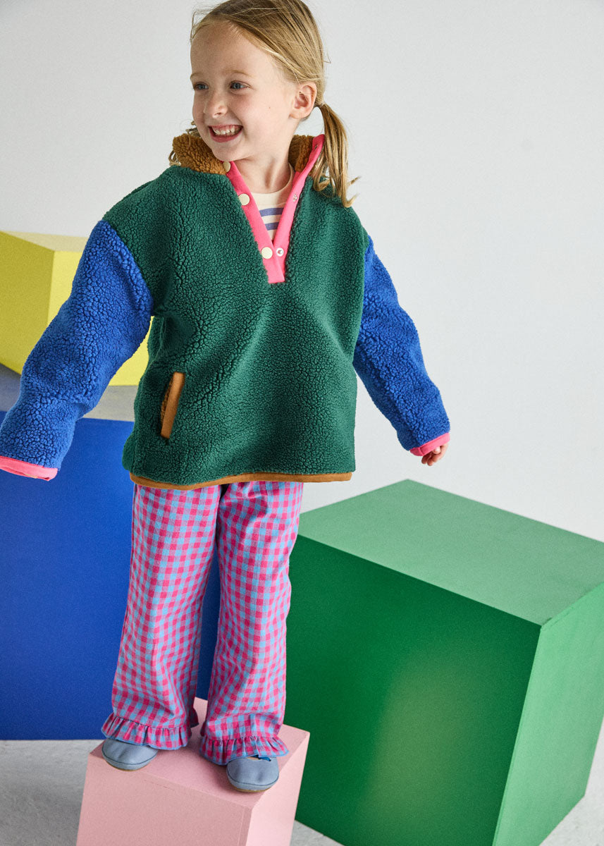 Gingham Ruffle Hem Pant - Pink & Blue