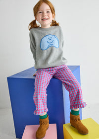 Gingham Ruffle Hem Pant - Pink & Blue