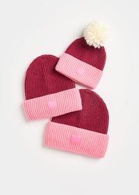 MAD HTR Two-Tone Beanie - Youth - Burgundy & Sachet Pink
