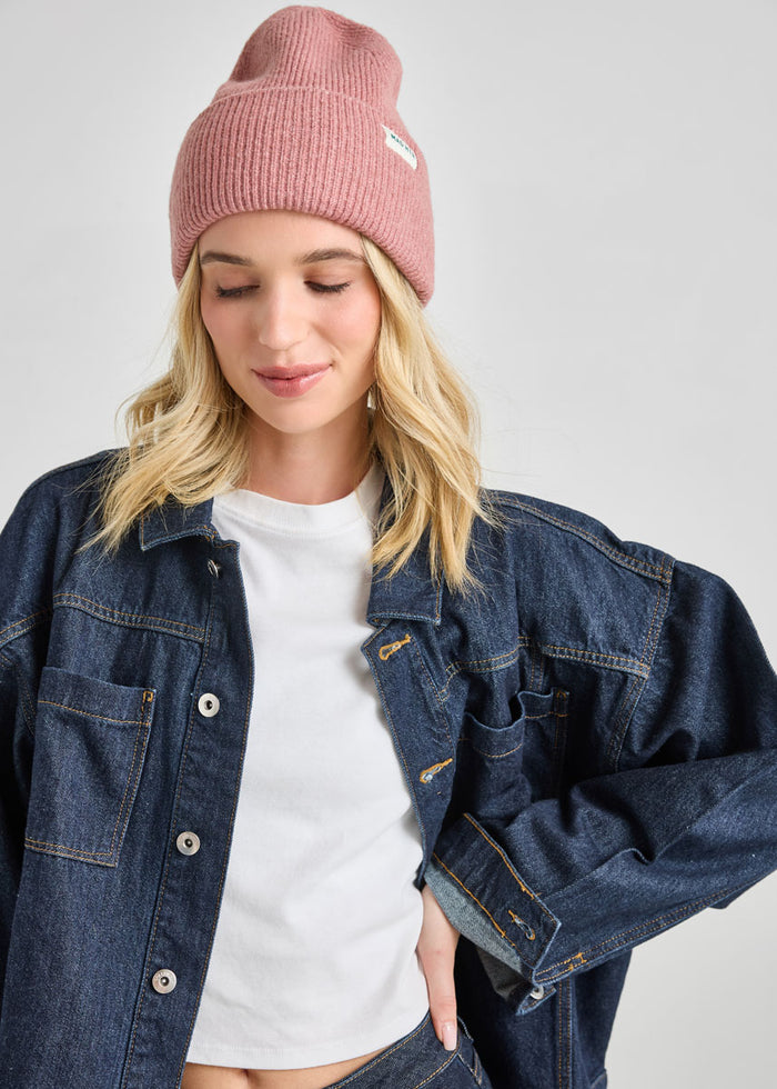 Adult Mad Hatter Ribbed Knit Beanie - Heather Pink