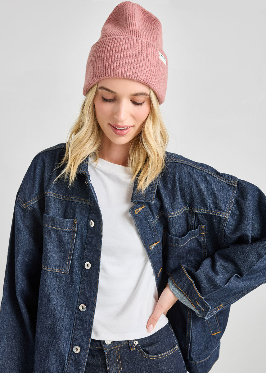 Adult Mad Hatter Ribbed Knit Beanie - Heather Pink