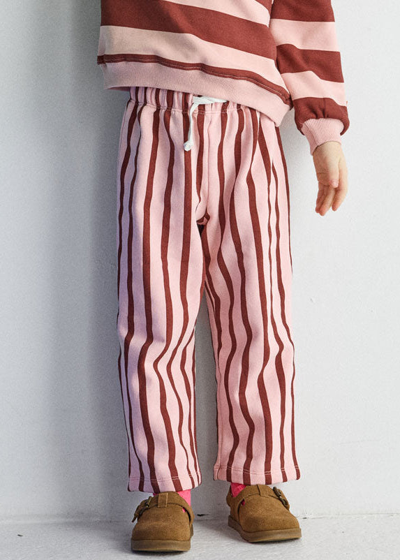 Striped French Terry Pant - Pink & Burgundy