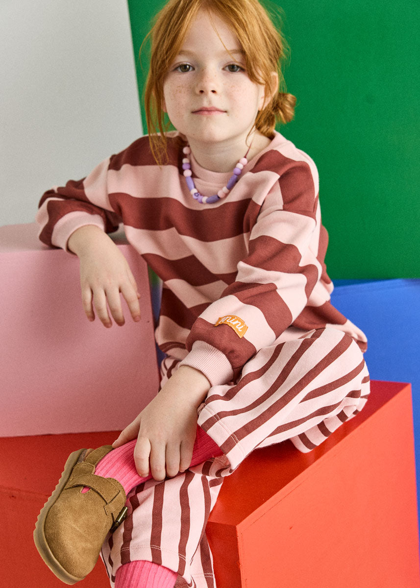 Striped French Terry Pant - Pink & Burgundy