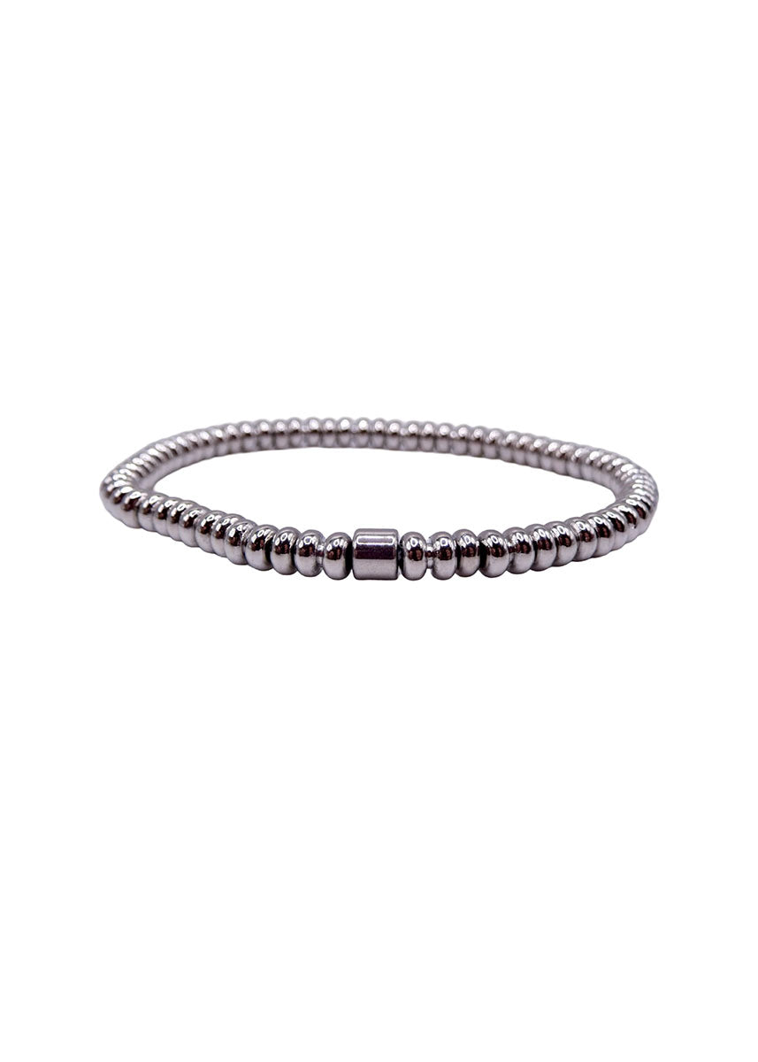 Beaded Circles Single Stack Bracelet - Silver