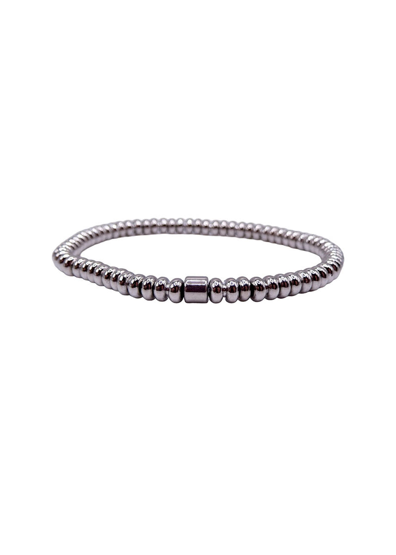 Beaded Circles Single Stack Bracelet - Silver