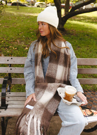 MAD HTR Oversized Blanket Scarf - Espresso & Cream Plaid