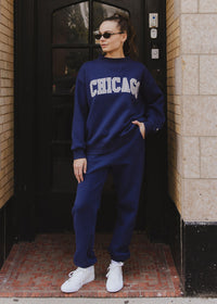 Chicago Collegiate Plaid Mock Neck Sweatshirt - Navy