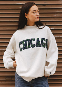 Chicago Collegiate Plaid Mock Neck Sweatshirt - Heather Grey