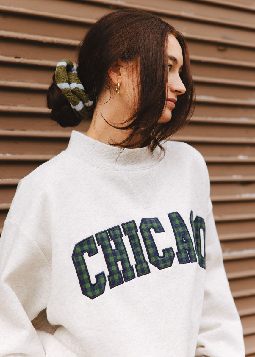 Chicago Collegiate Plaid Mock Neck Sweatshirt - Heather Grey