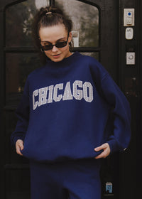 Chicago Collegiate Plaid Mock Neck Sweatshirt - Navy