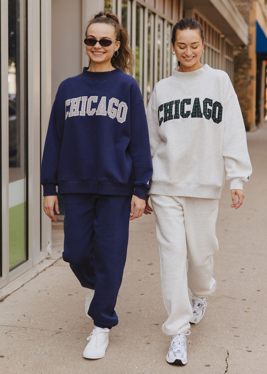 Chicago Collegiate Plaid Mock Neck Sweatshirt - Navy