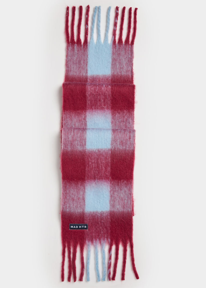 MAD HTR Oversized Blanket Scarf - Burgundy & Blue Plaid