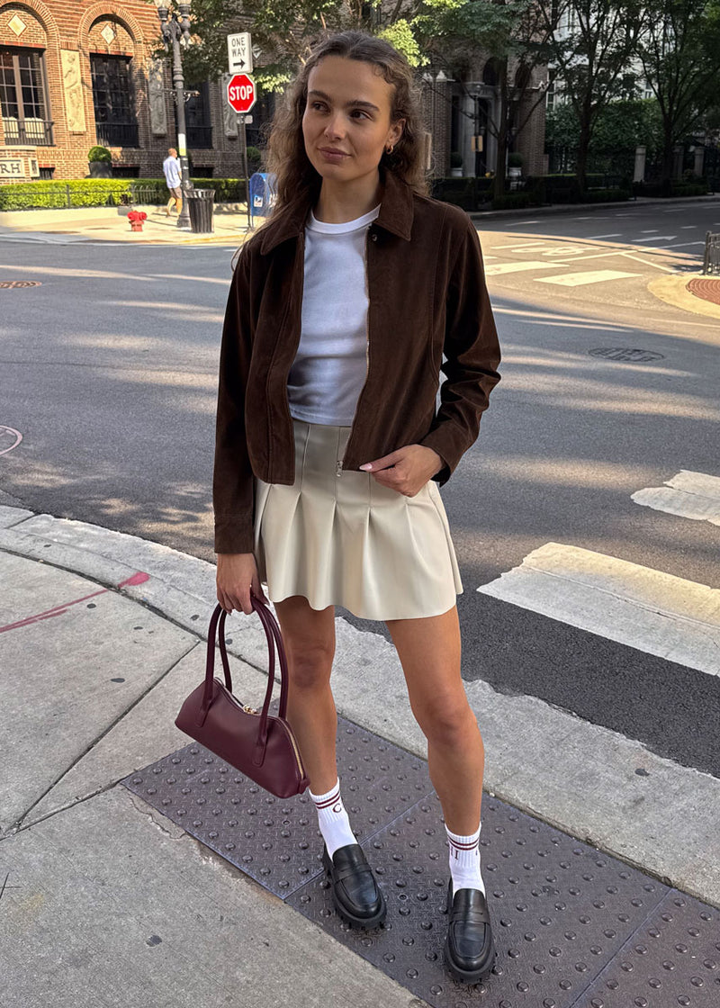 Area Pleated Vegan Leather Mini Skirt - Ivory