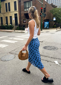Sheer Dot Midi Skirt - Blue